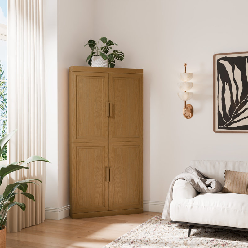 Ensemble de 2 armoires d'appoint de coin en bois naturel avec portes et rangement peu encombrant P 16 po x l 31 po x H 62 po