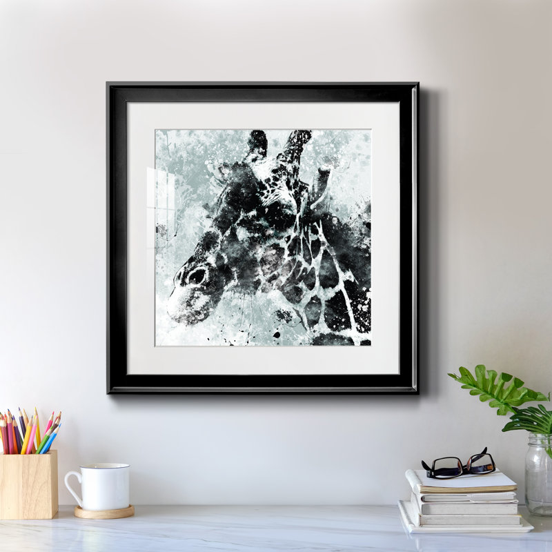 Girafe - peinture encadrée, H 17,5 po x l 17,5 po x P 1,5 po, Papier encadré noir