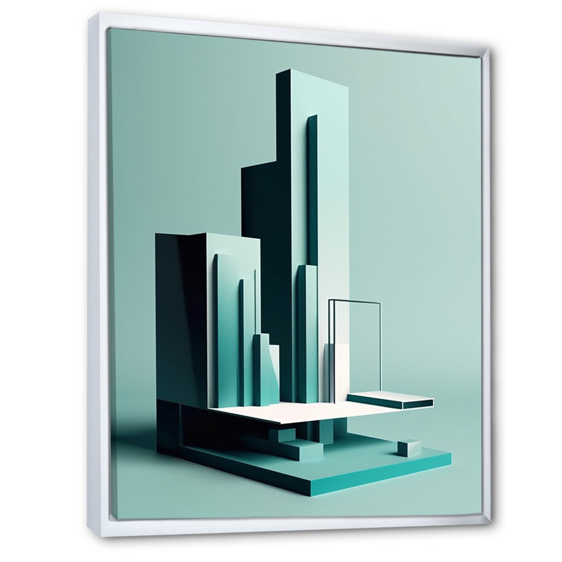 «Abstract Minimal Turquoise Architecture» sur toile, H 40 po x l 30 po x P 1,5 po, Cadre flottant blanc