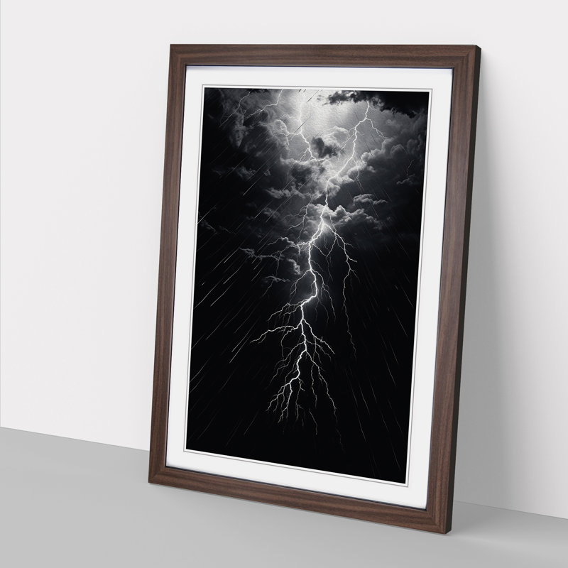 Lightning Line - Single Picture Frame Print on Wood, Walnut Framed, 64cm H x 46cm W x 2cm D