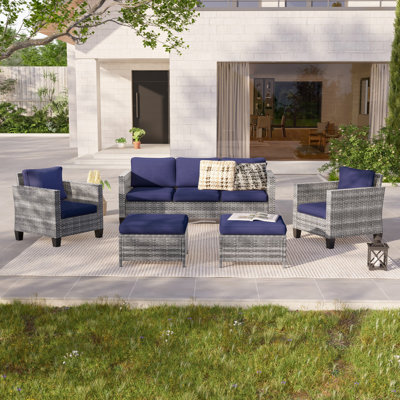 Konami Wicker 5 - Person Patio Conversation Set with Cushions