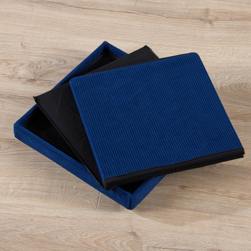 Peider 38cm Square Corduroy Fabric Storage Ottoman, Navy Blue