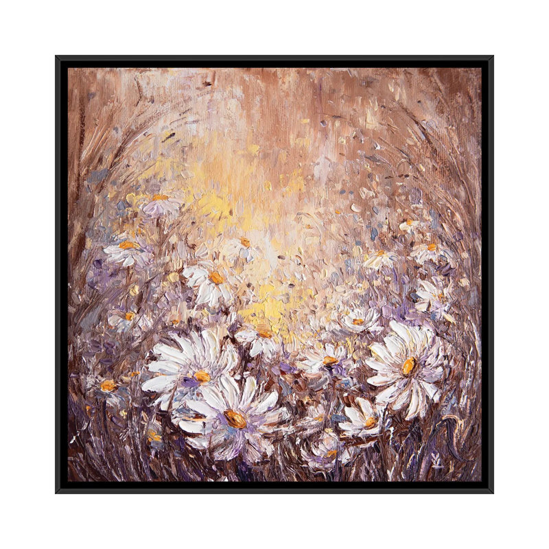Daisies by Vlada Koval - Painting on Canvas, 45.72 cm H x 45.72 cm W, Black Framed