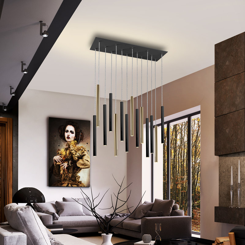 Kuhlmann - Light Gold/Matte Black LED Cluster Pendant, 37.5cm H x 82cm W x 82cm D