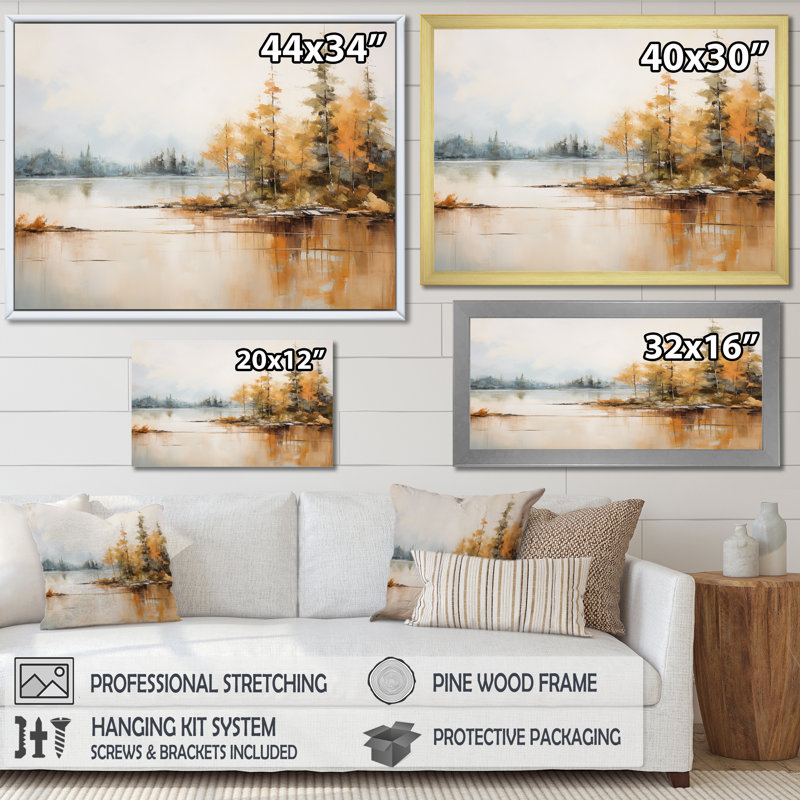 «Minimalisme, lac tranquillité», reproduction d'art sur toile encadrée, H 34 po x l 44 po x P 1,5 po, Cadre naturel flottant