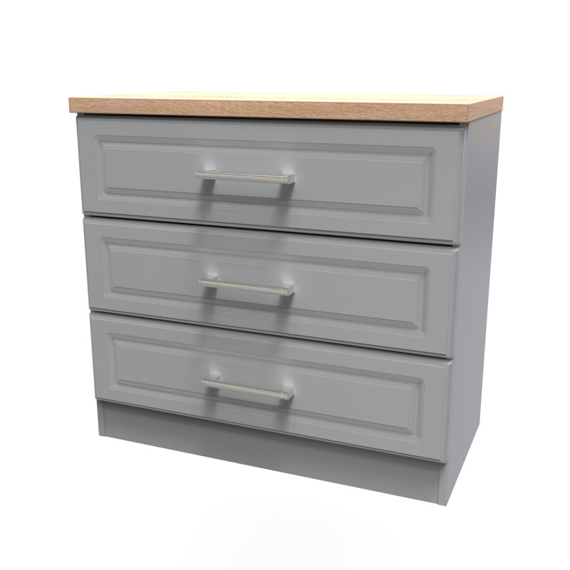 Fully Assembled Delmare 3 - Drawer Chest of Drawers, Dusk Grey/Oak