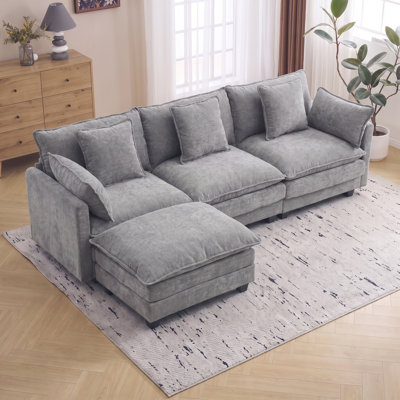 L Shaped Sectional Sofa with Movable Ottoman for Living Room Apartment Bedroom Compact Space