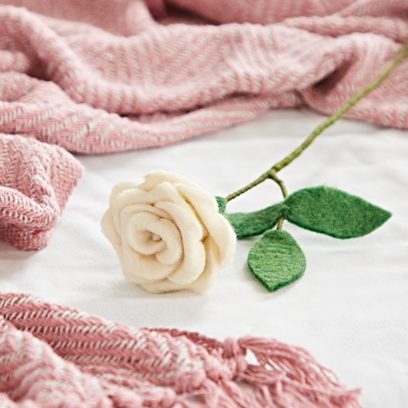 Single Felt Rose, White