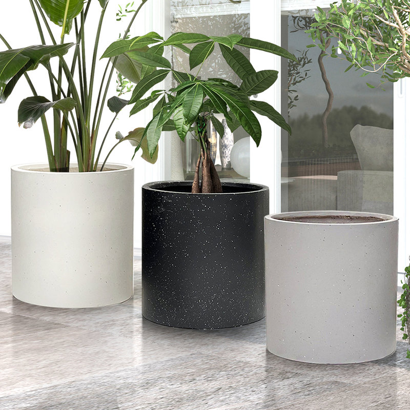 FibraLuxe Cylinder Floor Planters, Gray