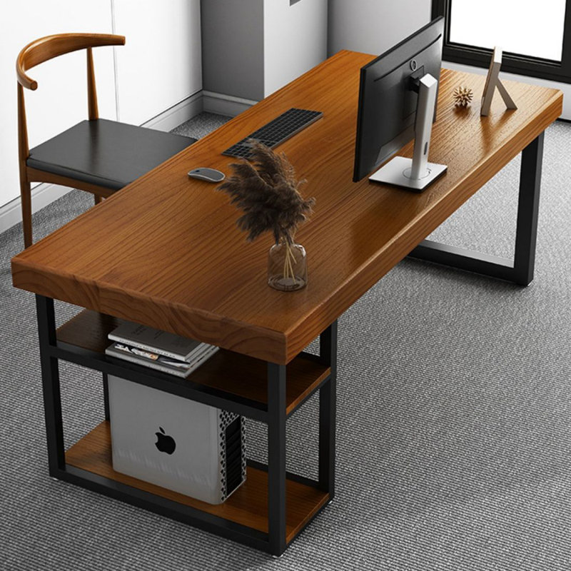 Yellowish brown Rectangular Solid Wood Executive Desk, Yellowish Brown, 29.53" H x 70.87" W x 31.5" D