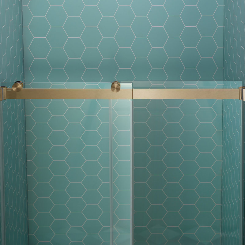 44-48" W x 80" H Double Sliding Semi- Frameless Shower Door with 5/16"(8mm) Clear Tempered Glass, Brushed Bronze