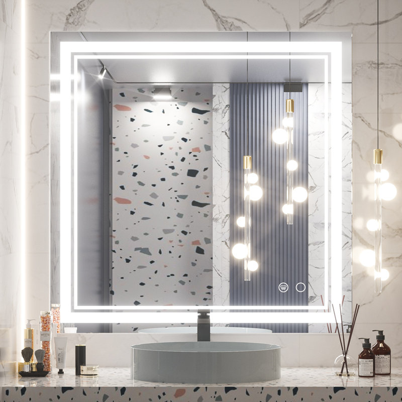 Adorna Frameless LED Lighted Bathroom / Vanity Mirror with Brightness Adjustable, Memory Function, Anti-fog, 36" x 36"