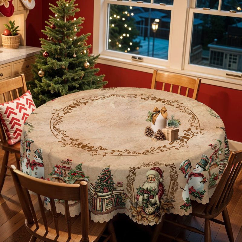 1pc Christmas Themed Print Tablecloth, Round/Rectangular Table Cloth, Mantel Para Mesa De Comedor, Xmas Decor, Holiday Party Indoor Dining Decor, Round Rectangle Christmas Table Cover, Festive Home Kitchen Accessory Gifts, Several Sizes Available