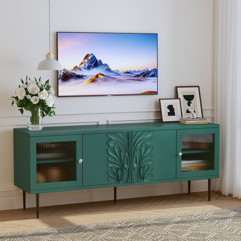 Console de télévision moderne avec motif de fleurs 3D pour téléviseurs de 70 po ou moins, Vert