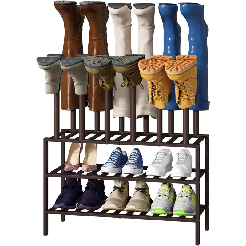 Brown Boot Rack Organizer Bamboo Shoe Shelf 