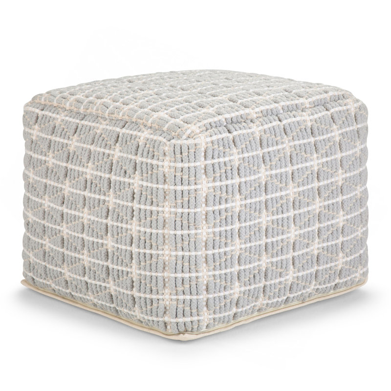 Pouf carré en coton tissé à la main bleu clair et blanc de 18 po Noreen