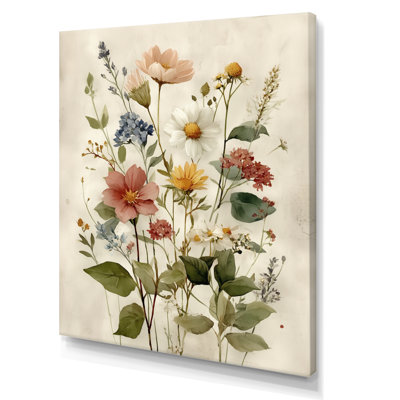 «Vintage Farmhouse Bouquet Of Wildflowers - Wildflowers», art mural pour salon, impression sur toile florale verte