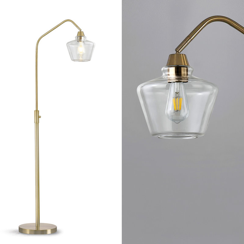 Fatos 66'' Accent Floor Lamp, Clear, Brushed Brass