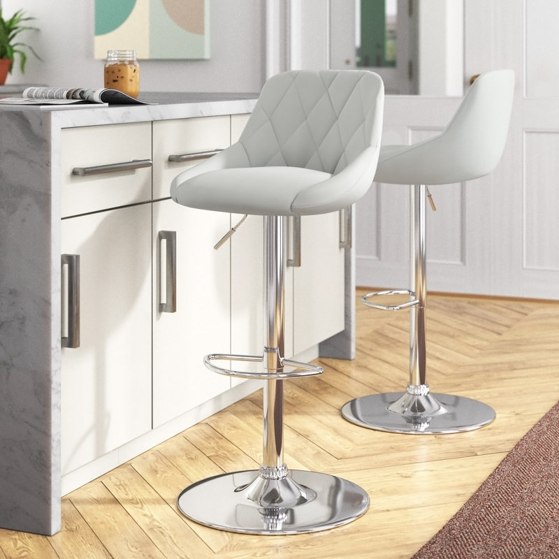 Nials Swivel Upholstered Counter Stool with Metal Frame, White