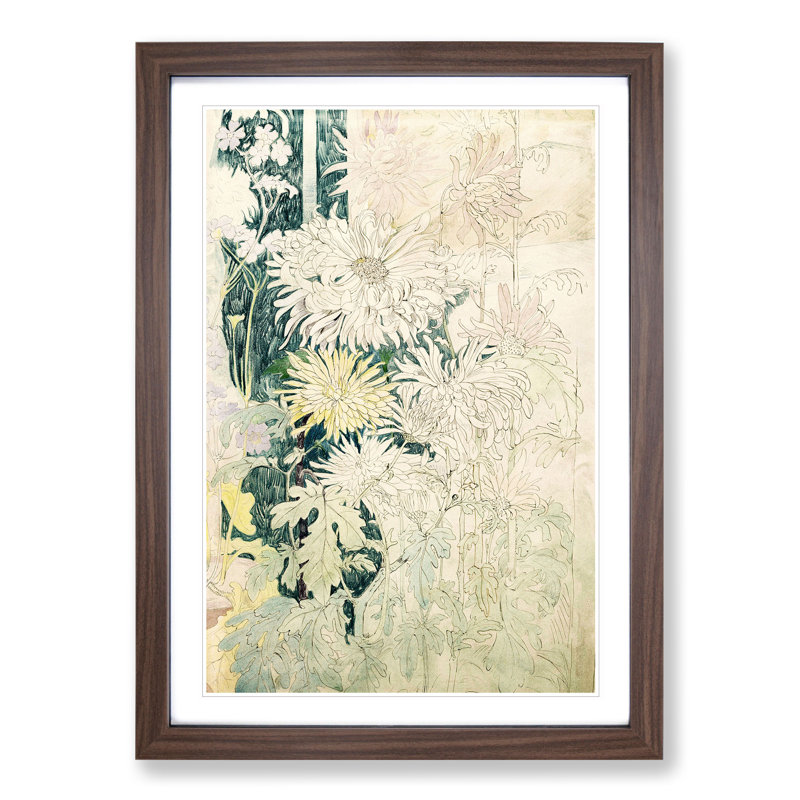 Chrysanthemums by Theo Van Hoytema - Picture Frame Painting, Walnut Framed, 65cm H x 48cm W x 2cm D