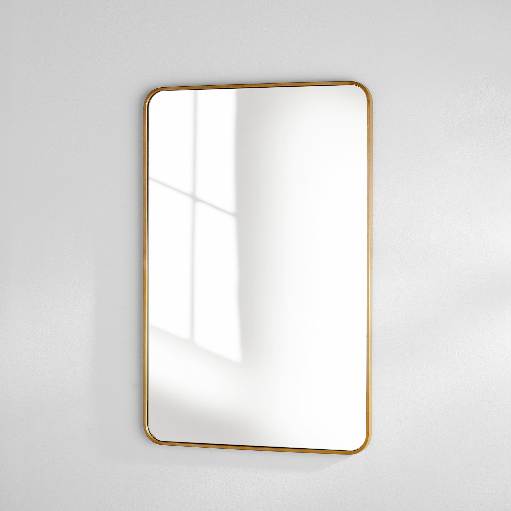 Sabine Metal Rounded Rectangle Wall Mirror, Brass, 42" x 28"