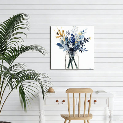 Pot de fleurs séchées bleu marine, sans cadre, murale, 16 x 16 po