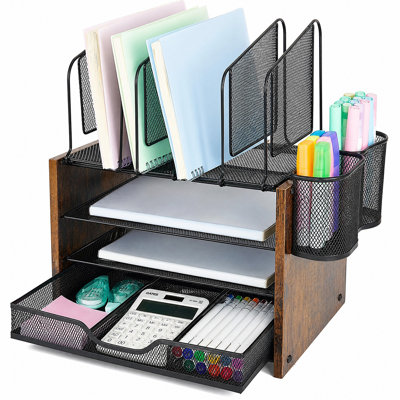 Desktop Organizer Desk Accessories With File Letter Holder And Drawer