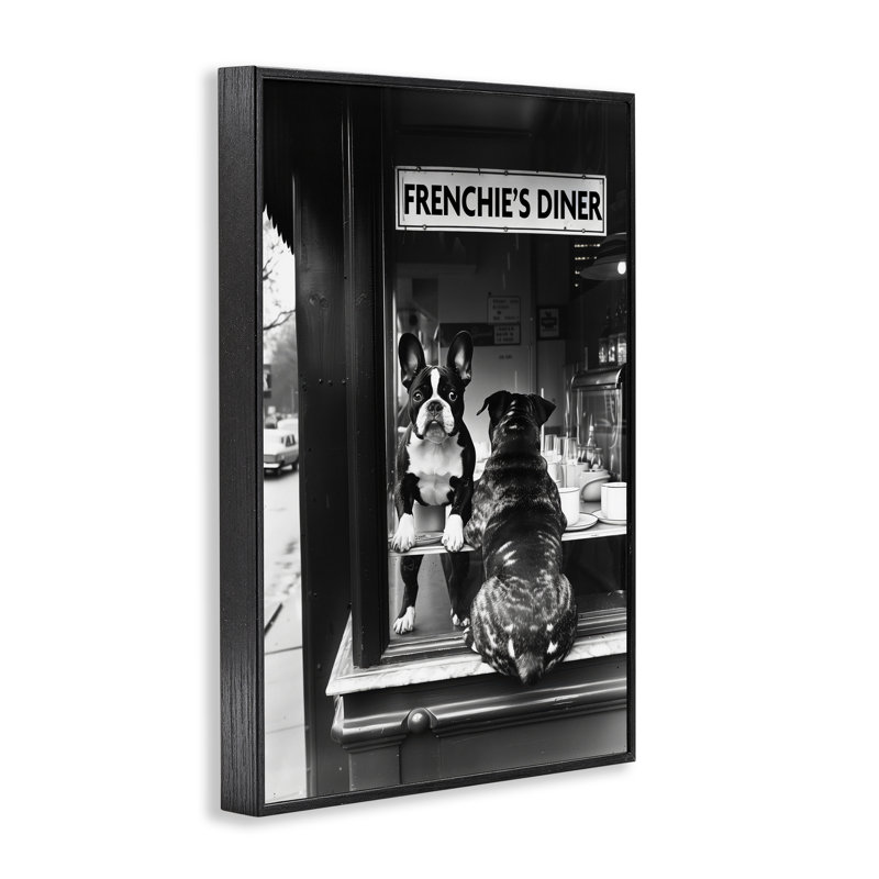 Giclée encadrée de Frenchie's Diner, vue par Annabelle Hall, H 18 po x l 12 po, Giclée encadrée noir minuit
