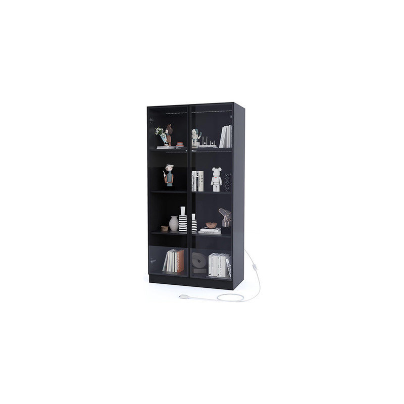 Black Glass Curio Cabinet with Adjustable LED Lights