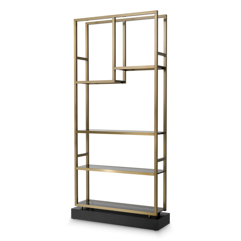 Corrado I Bookcase, Black/Brushed Brass/Smoke