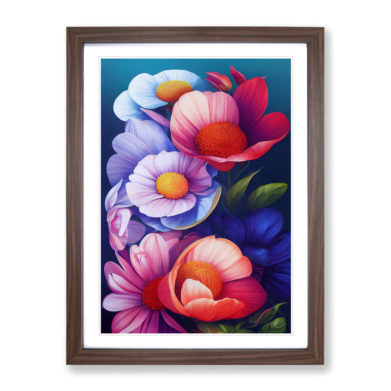XV1022-1576X Colourful Flowers No.6 - Single Picture Frame Print, 64cm H x 46cm W, Brown