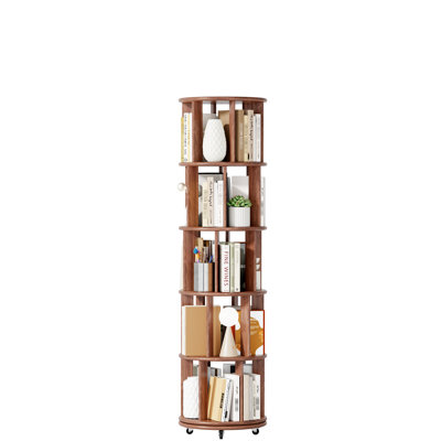 Bibliothèque sur 5 roulettes à 5 niveaux sur roulettes en bois massif, idéale pour la chambre à coucher, le salon, le bureau, l'abat-jour en noyer, les niveaux amovibles, les roulettes faciles à installer et le support d'installation