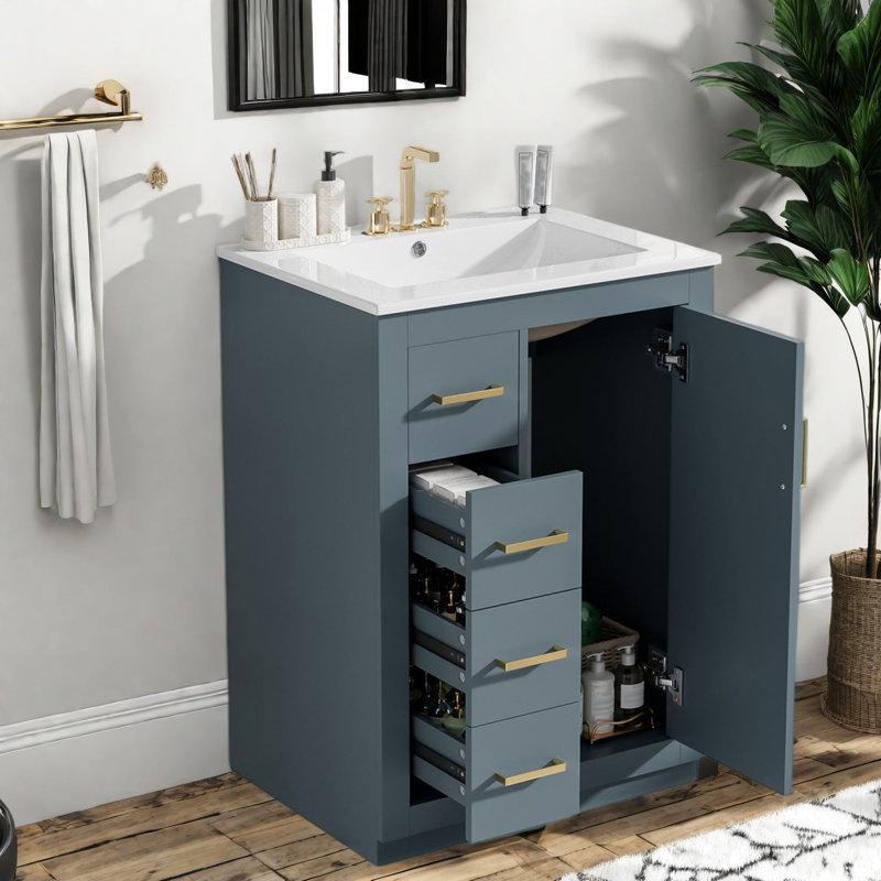Meuble-lavabo moderne avec panneau de rangement en bois et bois aggloméré 24 po