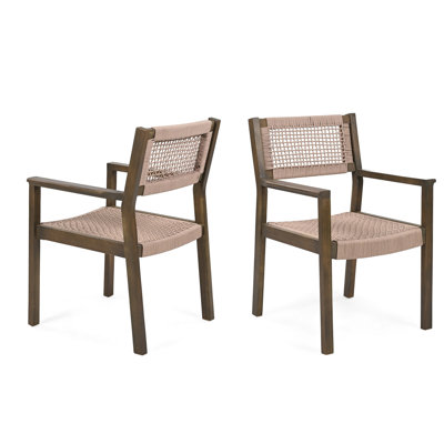 Brown Braided Dining Chair Pair ( Of 2) - Wood + Rope, Ergonomic Design For Comfort, Simple Installation Offered In (2 Chairs) And Stylish Functional
