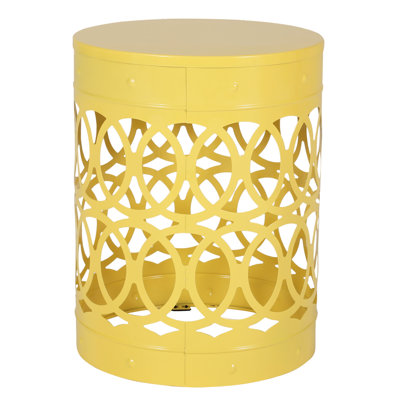 Table d'appoint en métal jaune pour l'extérieur - grande construction moderne en fer découpé, fer thermolaqué, grande extrémité sans assemblage pour l'extérieur, jaune, avec motif, cadre, nécessaire