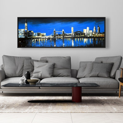 Blue skyline of London - Modern Blue Framed Canvas Decor