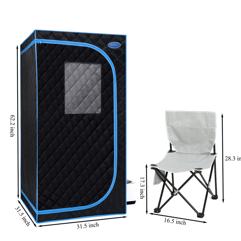 Black Portable Size Steam Tent - Personal Home Spa Luxury. Equipped With Generator, Remote Control, Foldable Chair. Easy Setup, Heating. & Ul . Thermal Insulator, Waterproof Fabric. 360 Nozzles. 9
