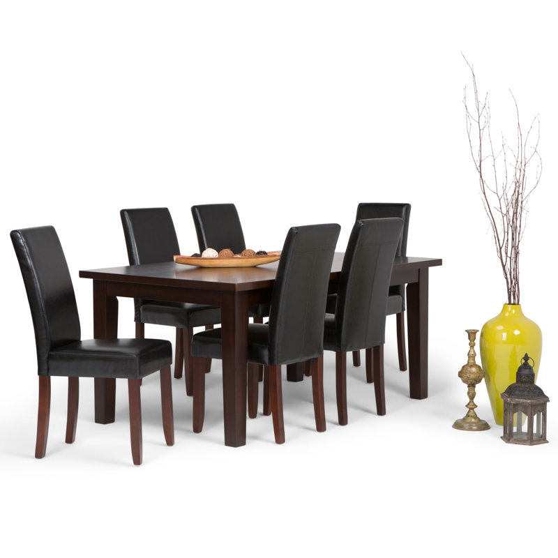 Ensemble de salle à manger 7 pièces avec table en bois massif Acadian et 6 chaises rembourrées à haut dossier Acadian