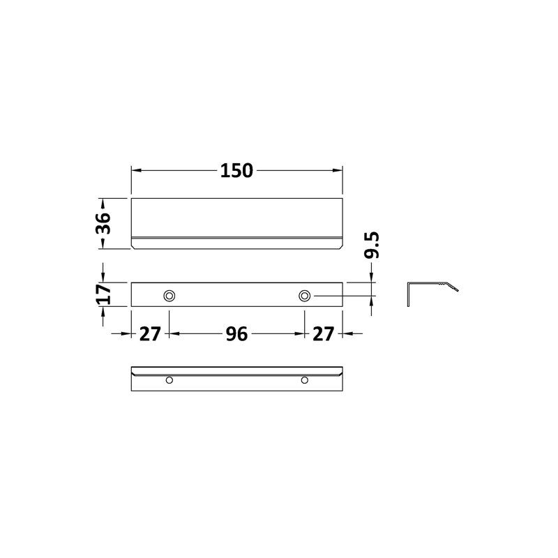 9.6cm centre Bar Handle, Chrome