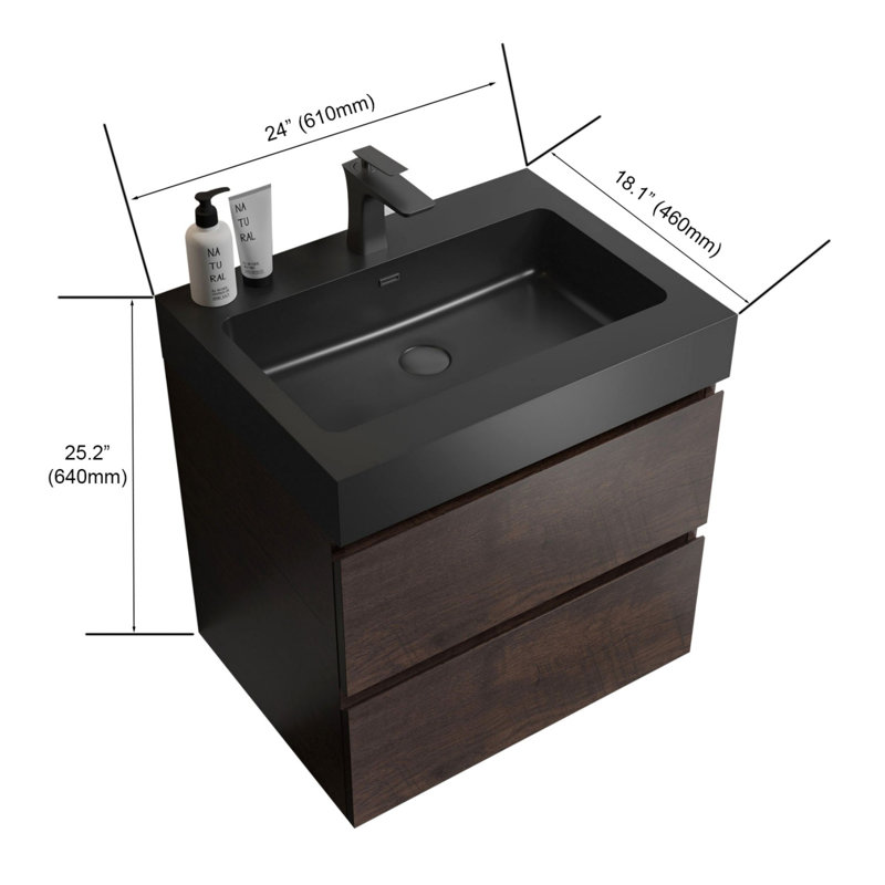 Meuble-lavabo moderne avec lavabo, Noyer, Noir, noir, noir, noir