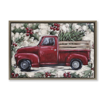Pickup & Festive Holly Framed Floater Canvas by Sara G. Designs