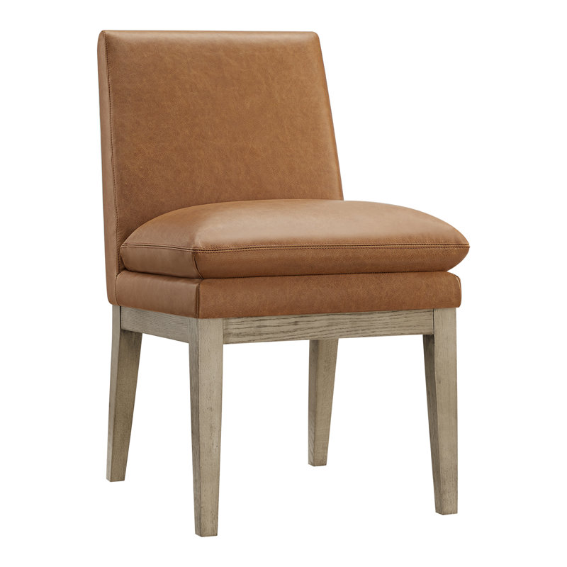 Bethea Leather Upholstered Dining Chair, Marseille Brown Genuine Leather