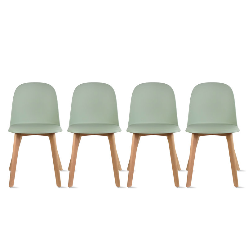 Jefferies Dining Chairs - Modern Armless Side Chairs with Molded Plastic Seats & Wooden Legs - Set of 4 Kitchen & Dining Room Chairs