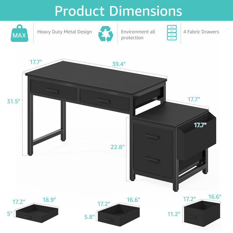 Computer Desk Reversible Desk with Drawers Cabinet
