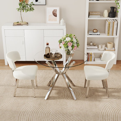 36In Round Pedestal Glass Dining Table Set For 2-4