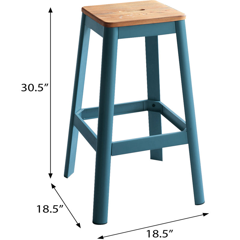 Tabouret de bar rustique en bois massif naturel avec pieds en métal, Naturel