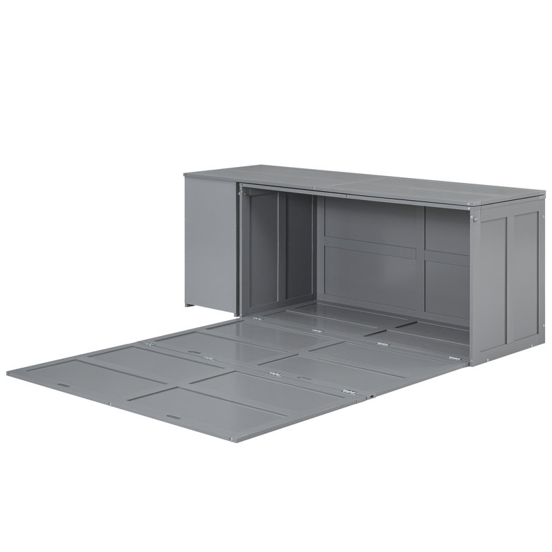 Grand lit escamotable avec bureau rotatif, gris, Gris
