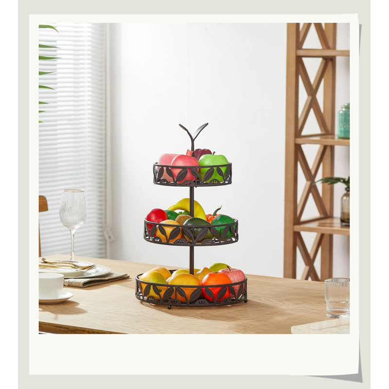 Panier de fruits à 3 niveaux 100% fer forgé, comptoir de cuisine amovible noir mat 3 en 1