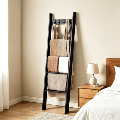 Échelle à couvertures pour le salon et la chambre à coucher, porte-serviettes mural à 5 niveaux pour la salle de bain, tablette décorative avec crochets amovibles, rangement pour couvertures de style maison de campagne