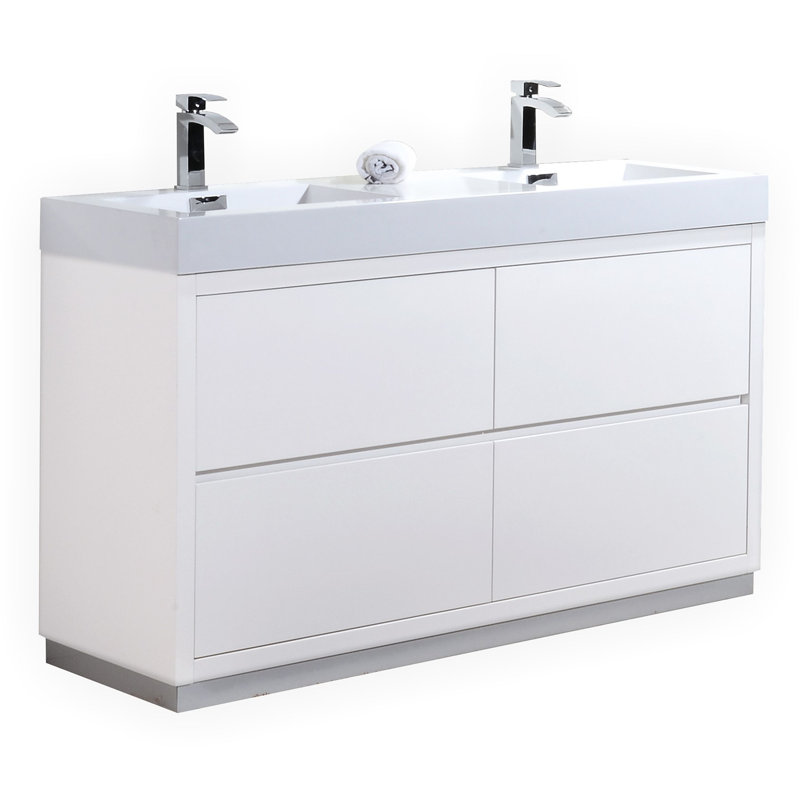 Ensemble de meuble-lavabo double 59 po Royka, Blanc lustré